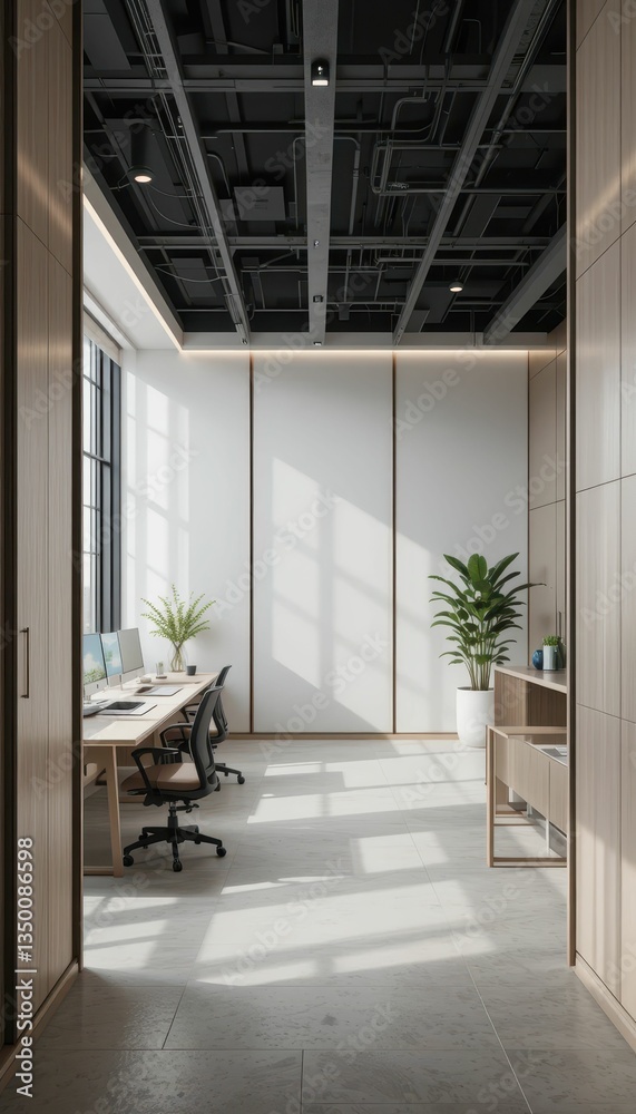 Fototapeta premium Modern Office Interior with Natural Light and Minimalist Design