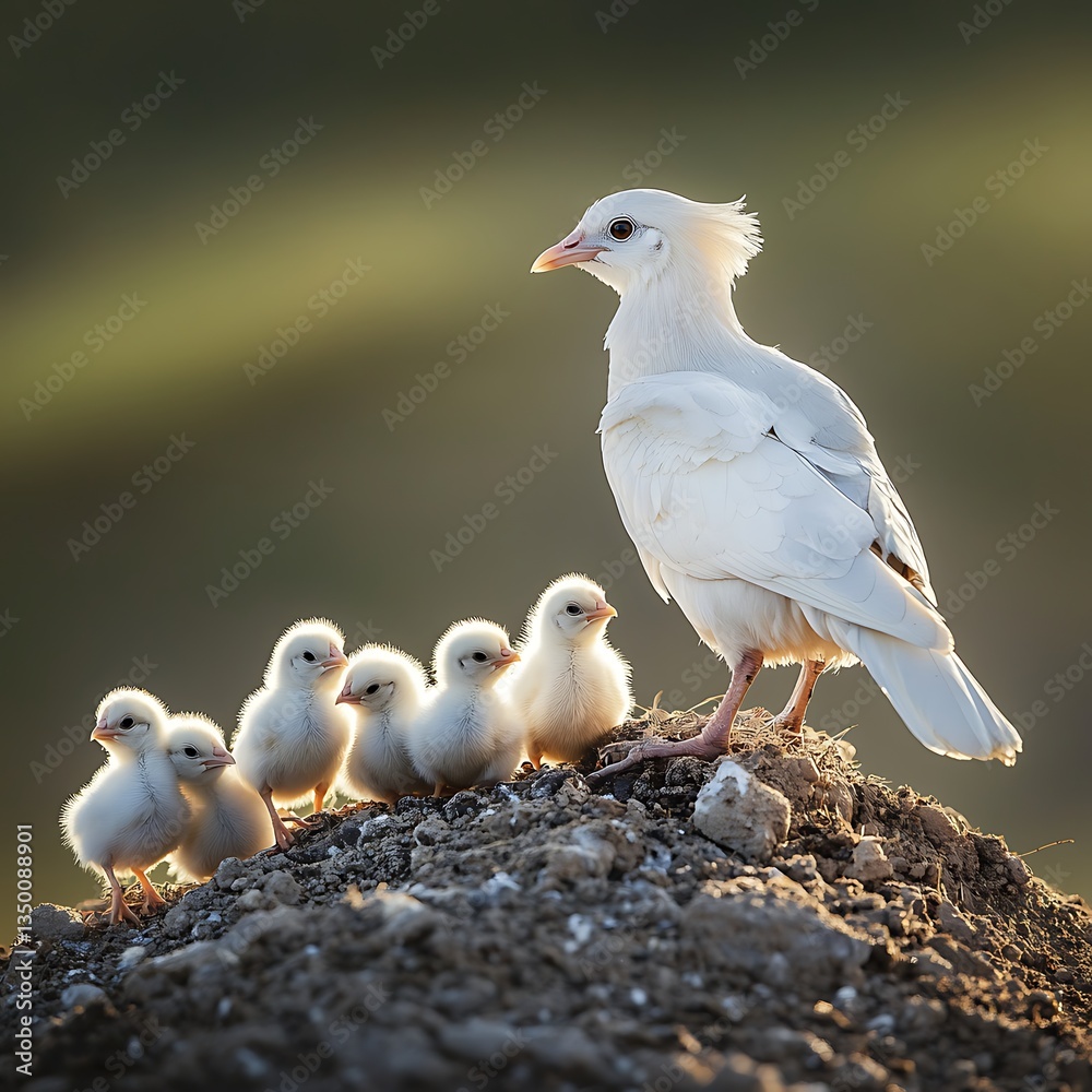 Fototapeta premium White Bird on Dirt Pile