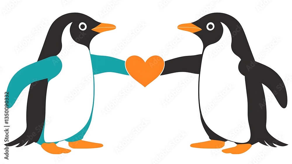 Obraz premium Two penguins sharing a heart.