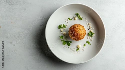 Gourmet Dish of Fried Ball with Garnish on Elegant White Plate