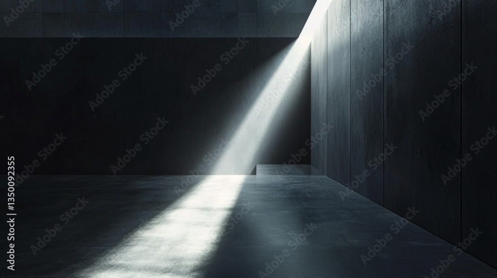 Light Beam in Minimalist Dark Room with Concrete Walls and Floor Light Beam in Minimalist Dark Room with Concrete Walls and Floor