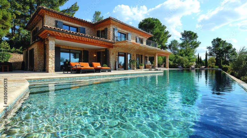 Obraz premium Luxurious villa with pool overlooking countryside