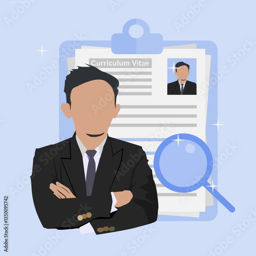Curriculum Vitae Review Illustration. New employee recruitment concept. Illustration for banners, and presentations. EPS 1
