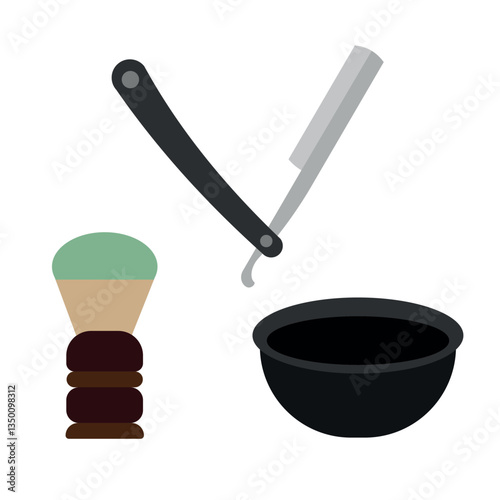 Razor, shaving brush, shaving bowl icon design