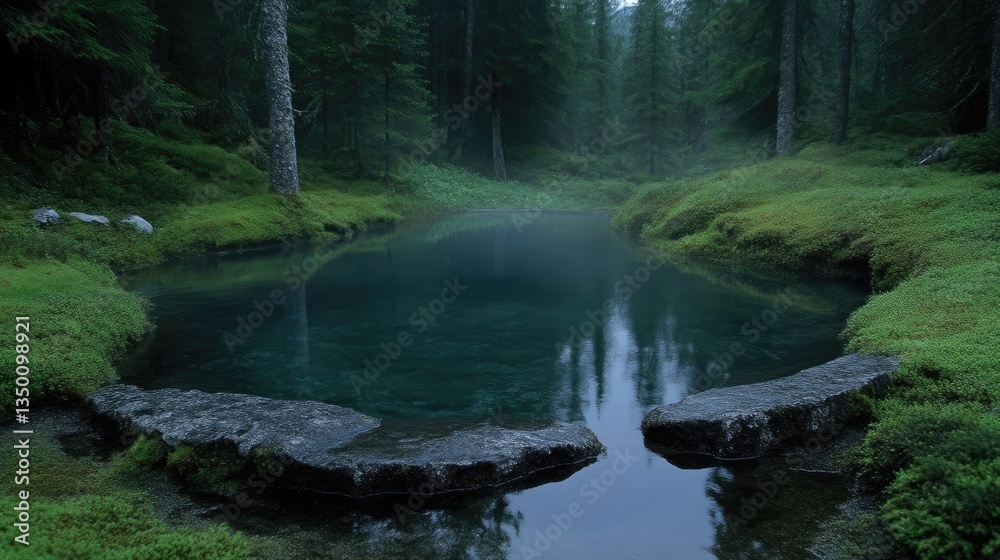 Obraz premium Misty forest spring. Tranquil alpine stream