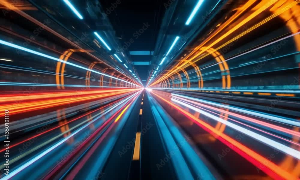 Hyperspace Tunnel with Speeding Neon Lights
