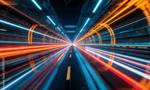 Hyperspace Tunnel with Speeding Neon Lights
