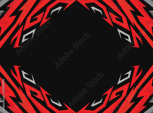 A bold abstract background featuring a jagged white and black zigzag pattern on a bold red background with some copy space area