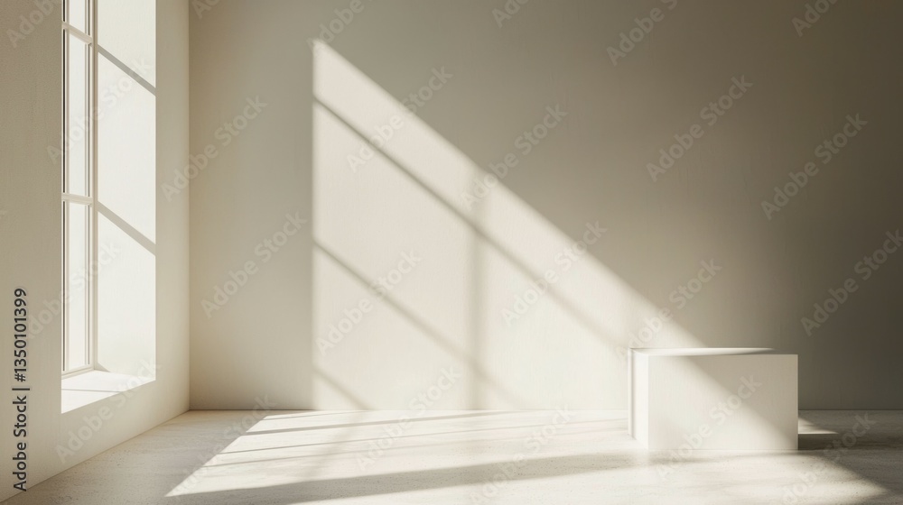 Fototapeta premium Modern Minimalist Interior with Soft Light and Shadows on Wall