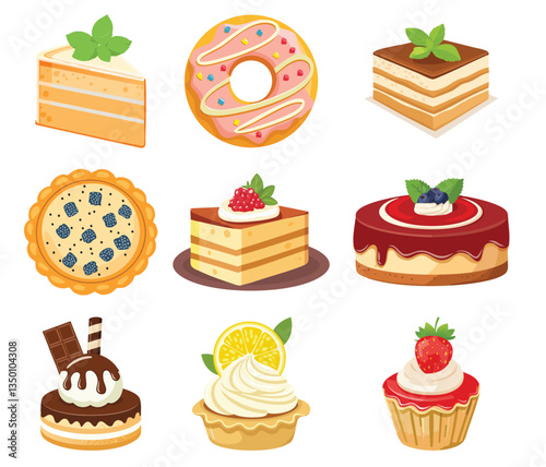 Delicious Sweet Desserts Donuts, Tiramisu, and Strawberry Cake Treats