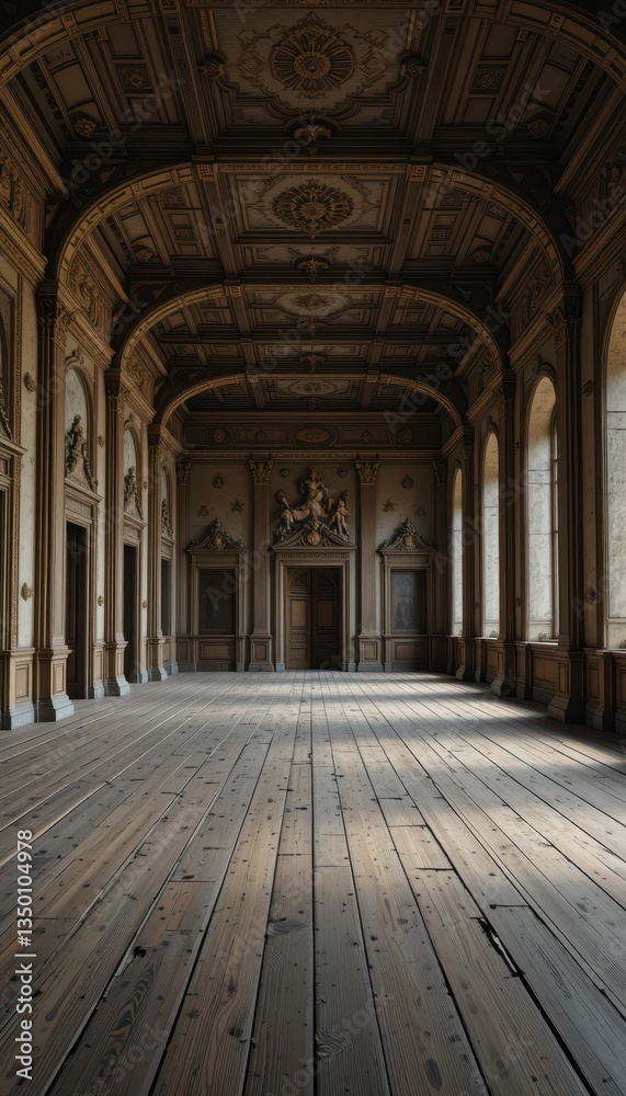 Obraz premium Elegant Historic Interior of a Grand Hall with Wooden Floor