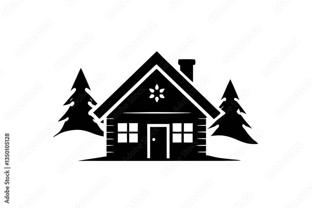 Winter Cabin Icon Silhouette. Perfect for Winter Illustration Design Winter Cabin Icon Silhouette. Perfect for Winter Illustration Design
