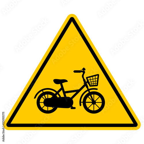Yellow Triangle Bicycle Warning Sign, Cycling Safety Symbol, Road Sign for Bike Lane, Traffic Caution Icon, Editable Vector Illustration EPS, Isolated on White Background