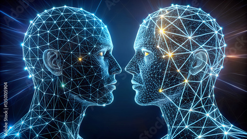 Futuristic Cybernetic Wireframe Heads – Abstract AI Digital Artwork