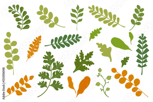 Wildflowers composition set, colorful spring leaves, hand drawn, simple elements, seamless pattern, white background, for holiday cards, prints, wrapping paper, decoration, Easter, stickers, print.
