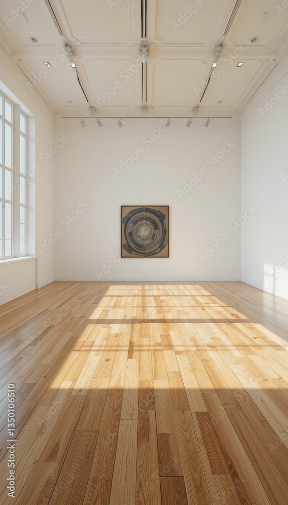 Obraz premium Minimalist Art Gallery Interior with Natural Light and Wooden Floor