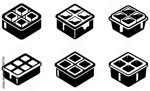 Compartment Ice Cube Trays in Monochrome Illustration
