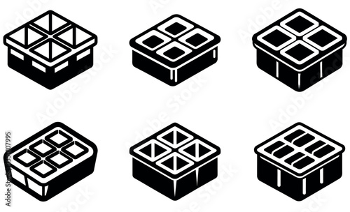 Compartment Ice Cube Trays in Monochrome Illustration