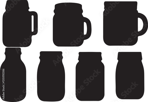 Mason jar silhouettes bundle design on white background