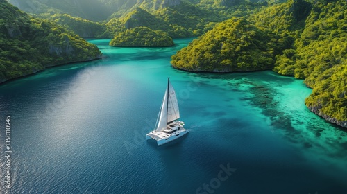 Scenic Sailing Adventure Through Lush Tropical Archipelago With Stunning Blue...