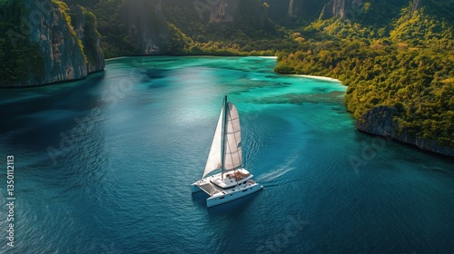 Scenic Sailing Adventure Through Lush Tropical Archipelago With Stunning Blue...