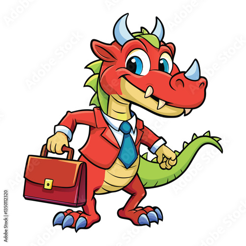 Cartoon dragon in business attire with briefcase