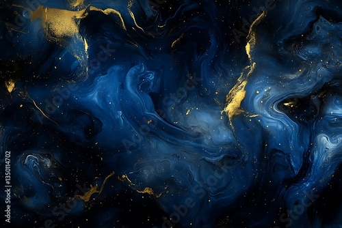 Blue and Gold Alcohol Ink Marble photo