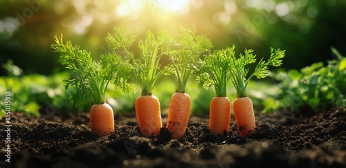 Freshly Harvested Carrots Growing in a Garden During Golden Hour Sunlight