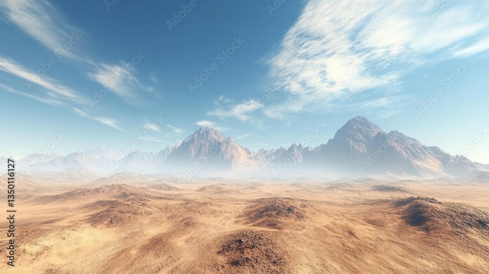 Obraz premium Serene Desert Landscape with Misty Mountains