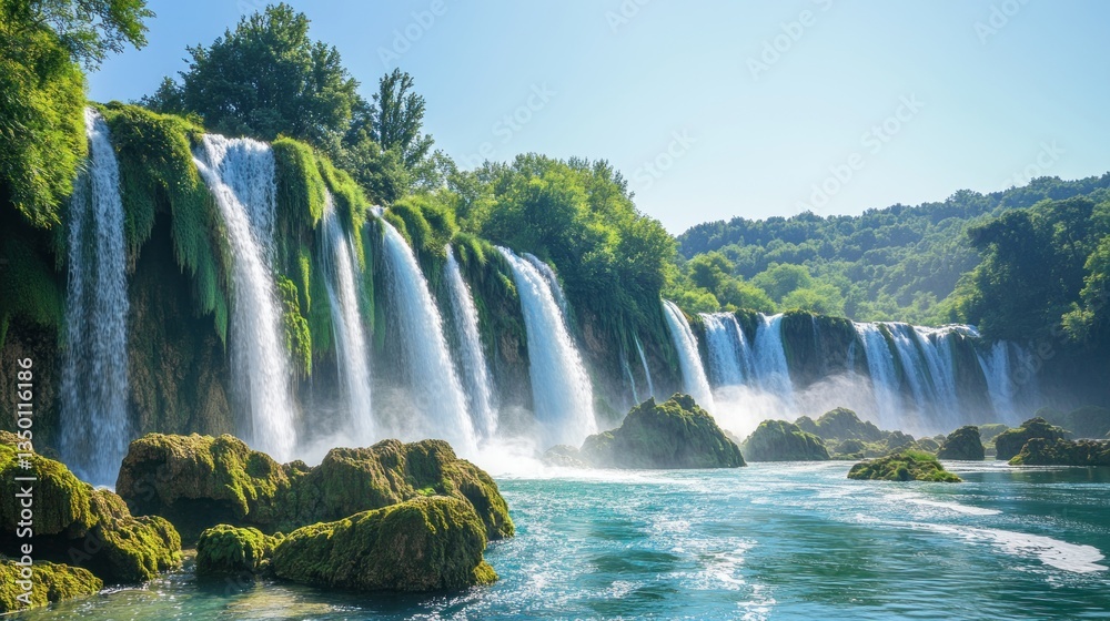 Fototapeta premium Serene Natural Wonder,Lush greenery, cascading water, and serene beauty
