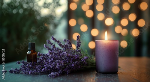 Relaxing Evening With Lavender, Candlelight, and Essential Oil by the Window