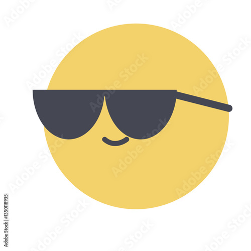 yellow emoji face wearing dark sunglasses giving a cool and confident vibe. The small, curved smile enhances the relaxed and stylish expression.
