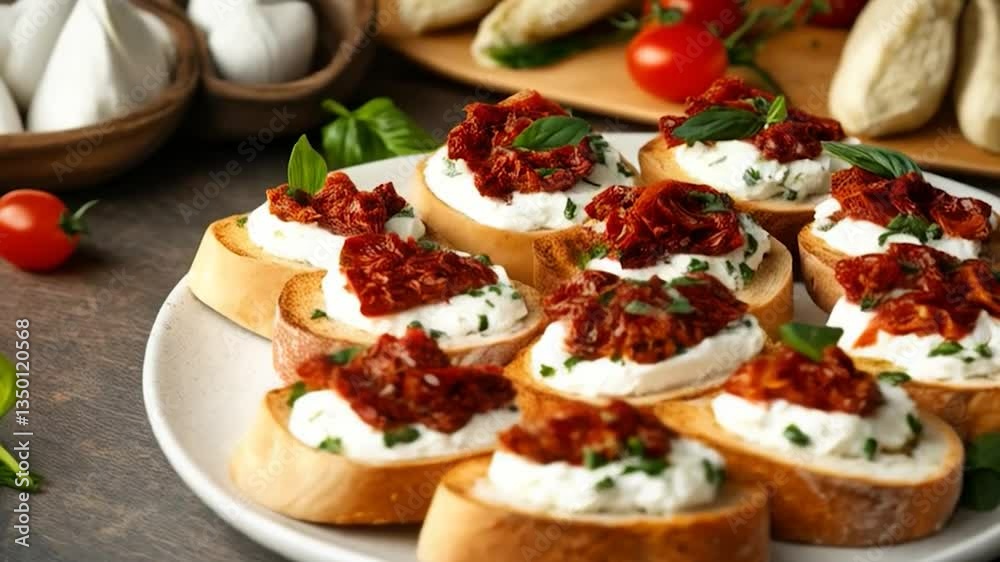 Crackers with Cream Cheese and Sun-Dried Tomatoes - Bite-Sized Finger Foods Crackers with Cream Cheese and Sun-Dried Tomatoes - Bite-Sized Finger Foods