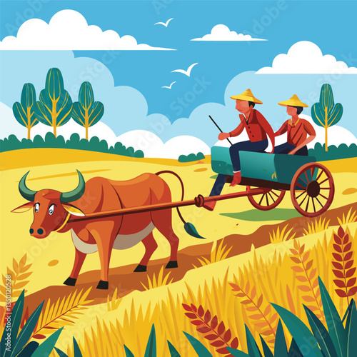 Farmer Plowing a Field with Oxen