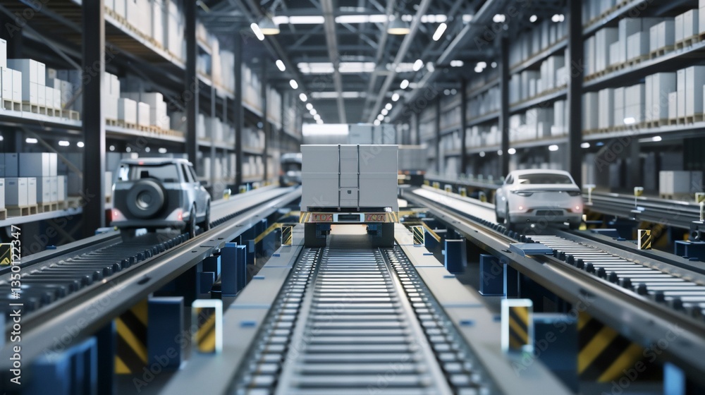 Obraz premium Automated warehouse transport system with vehicles