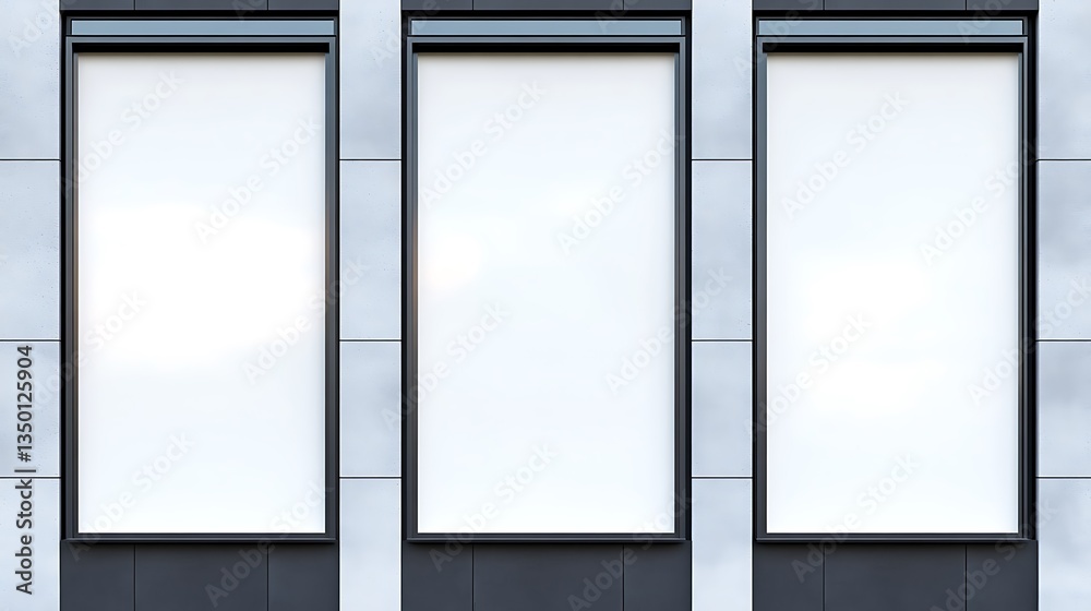 Fototapeta premium Three blank vertical storefront windows.