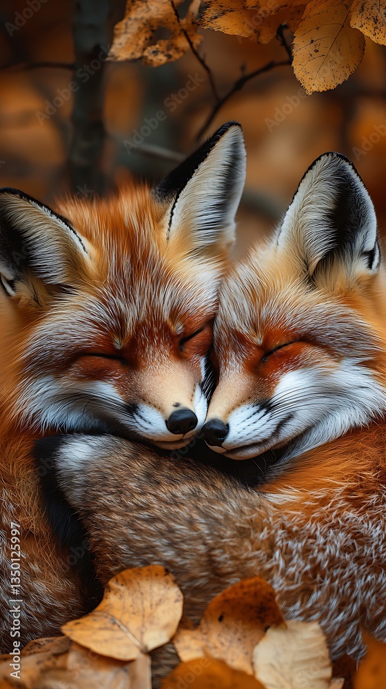 Fototapeta premium Beautiful fox pair sharing love high resolution picture
