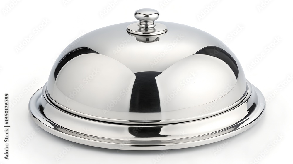 A clean, well-lit studio shot of a stainless steel butter dish with a domed lid and knob handle, isolated on a white background A clean, well-lit studio shot of a stainless steel butter dish with a domed lid and knob handle, isolated on a white background