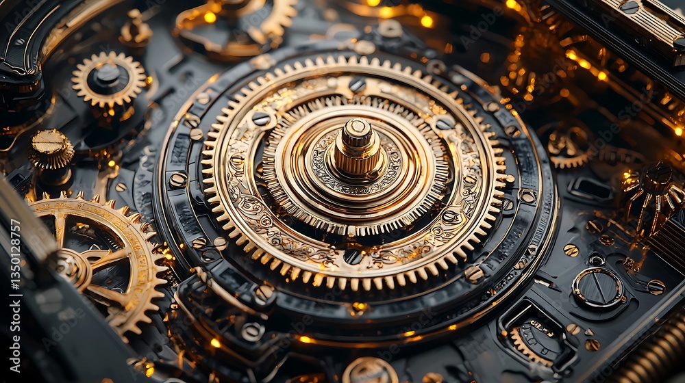 Futuristic golden clockwork structure high resolution picture Futuristic golden clockwork structure high resolution picture
