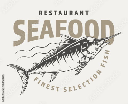 Seafood restaurant logo featuring a marlin