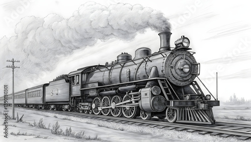 Vintage Train: A classic steam engine train, chugging along the tracks with billowing smoke, evokes a sense of history and adventure. Capturing a moment in time.
