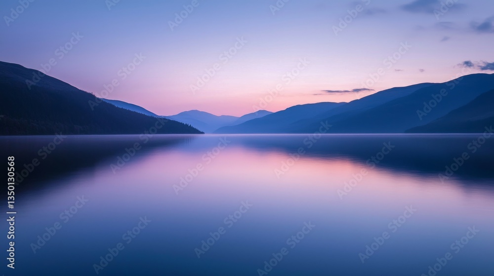 Fototapeta premium Serene Calmness of Twilight Over Still Waters in Mountain Landscape