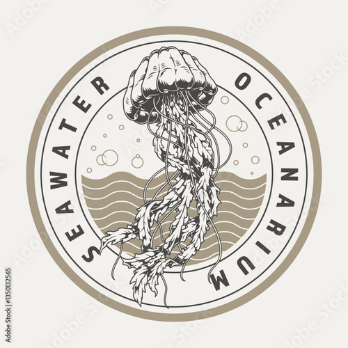 Jellyfish and waves logo design