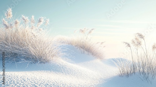 Serene Winter Landscape with White Snow and Frosted Grass