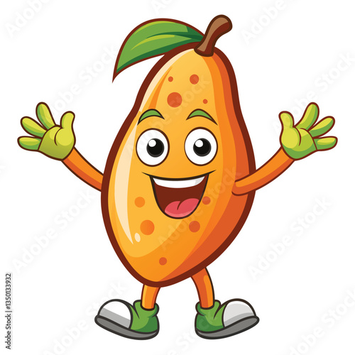 Cartoon fruit character with happy expression