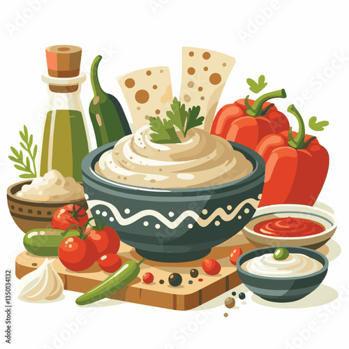 food, eggplant, cuisine, arabic, traditional, appetizer, vegetarian, dip, hummus, babaganoush, turkish, lebanese, vegetable, mediterranean, ganoush, parsley, healthy, snack, arabian, greek, baba, back