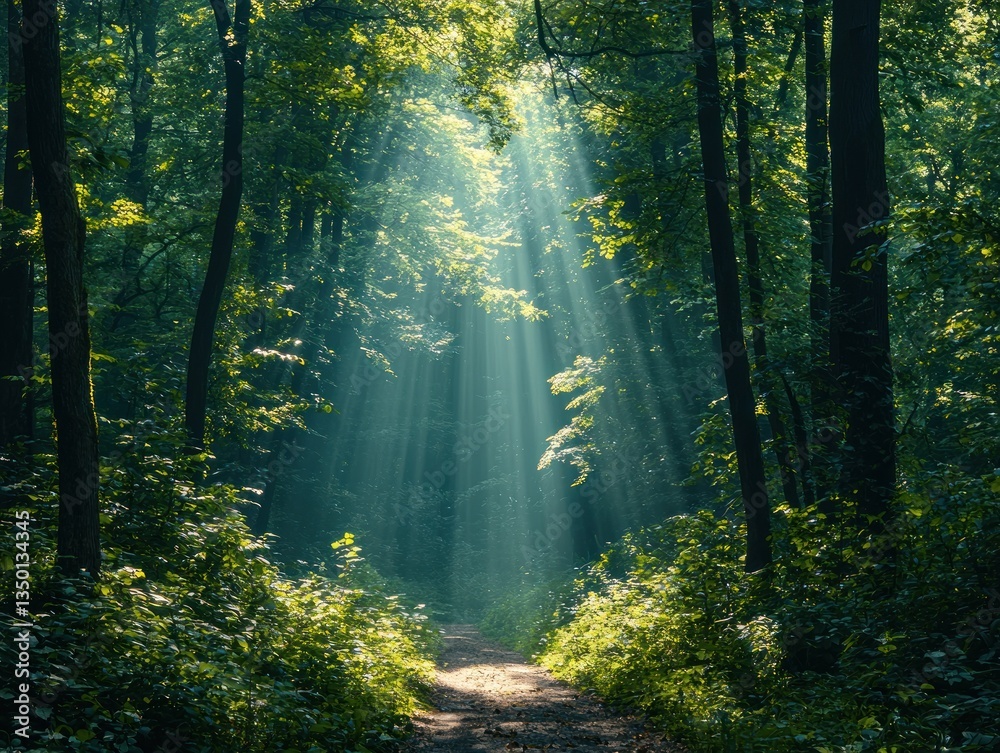 Fototapeta premium Sunlight streams through forest path