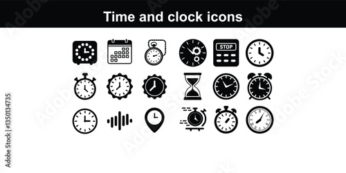 Time and clock icon set. Complete twelve hours pointed clockwise o'clock sharp vector illustration. Time Management - Line Icons Time speed icon. Solid icon vector illustration horizontal set of analo