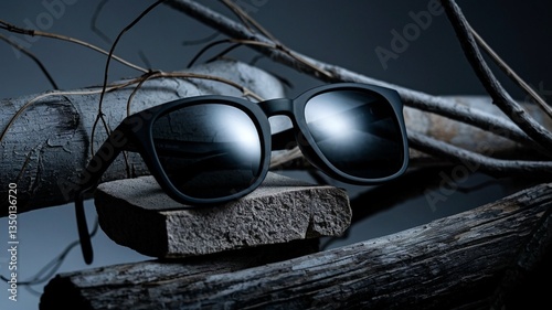 Stylish Black Sunglasses on Natural Elements – Fashion Accessory Photography 3