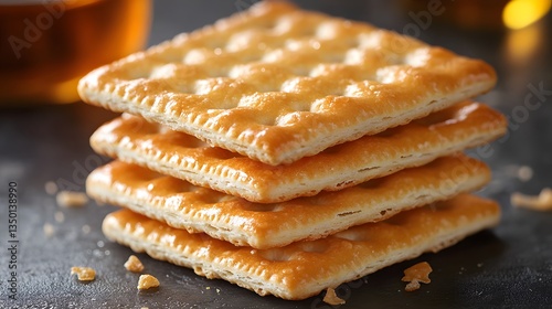 Stacked Pile of Crispy Saltine Crackers photo